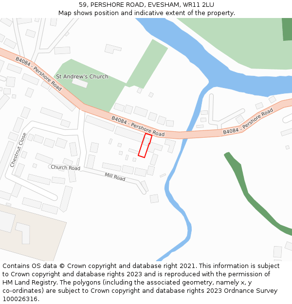 59, PERSHORE ROAD, EVESHAM, WR11 2LU: Location map and indicative extent of plot