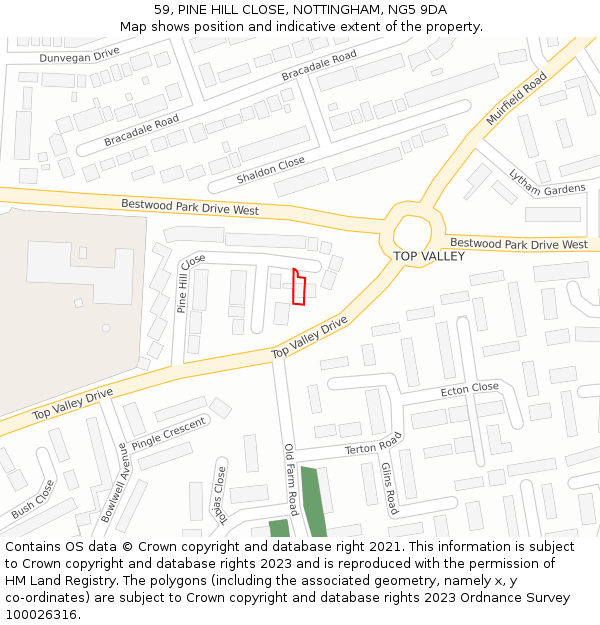 59, PINE HILL CLOSE, NOTTINGHAM, NG5 9DA: Location map and indicative extent of plot