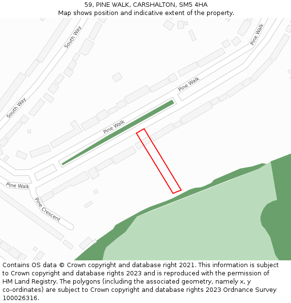 59, PINE WALK, CARSHALTON, SM5 4HA: Location map and indicative extent of plot
