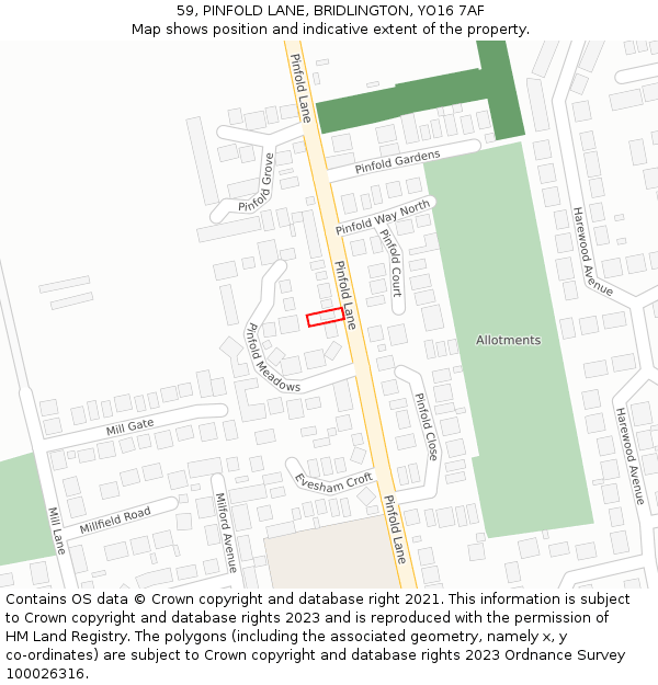 59, PINFOLD LANE, BRIDLINGTON, YO16 7AF: Location map and indicative extent of plot
