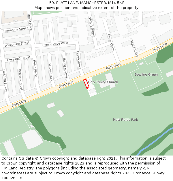 59, PLATT LANE, MANCHESTER, M14 5NF: Location map and indicative extent of plot