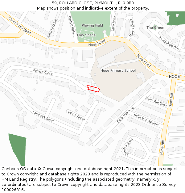 59, POLLARD CLOSE, PLYMOUTH, PL9 9RR: Location map and indicative extent of plot