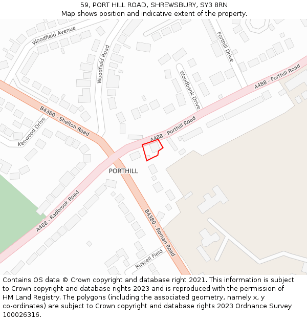 59, PORT HILL ROAD, SHREWSBURY, SY3 8RN: Location map and indicative extent of plot