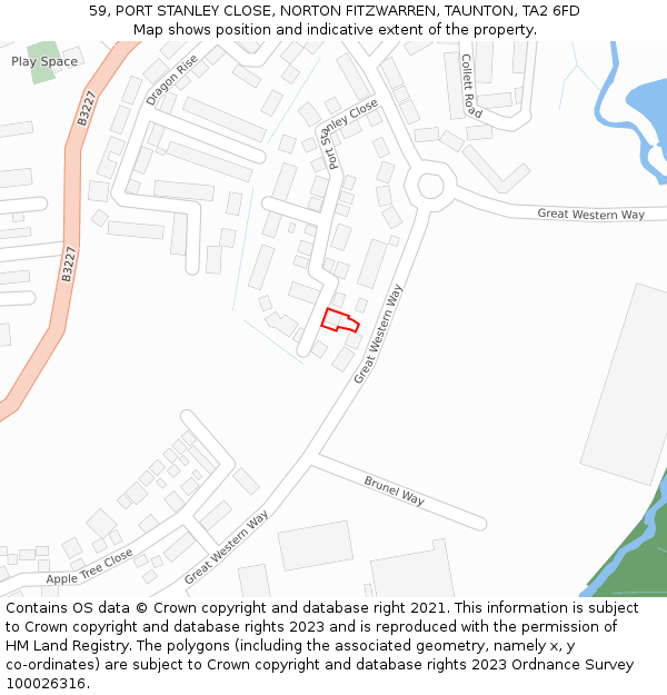 59, PORT STANLEY CLOSE, NORTON FITZWARREN, TAUNTON, TA2 6FD: Location map and indicative extent of plot