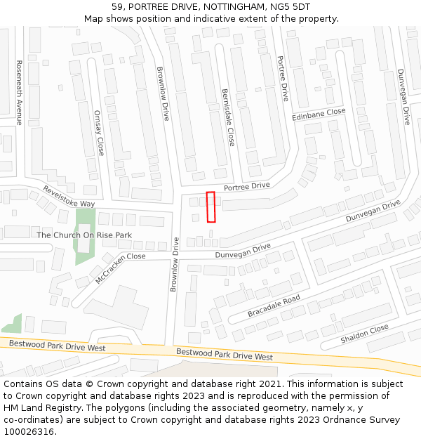 59, PORTREE DRIVE, NOTTINGHAM, NG5 5DT: Location map and indicative extent of plot