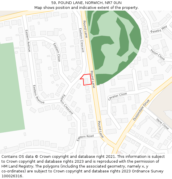 59, POUND LANE, NORWICH, NR7 0UN: Location map and indicative extent of plot