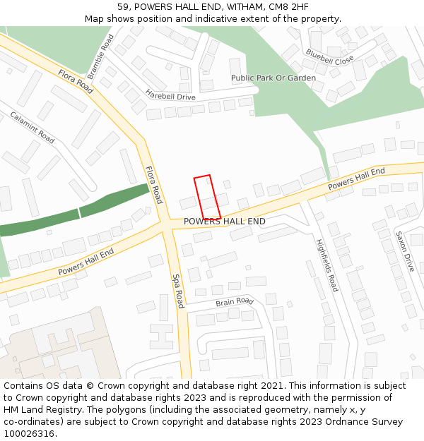 59, POWERS HALL END, WITHAM, CM8 2HF: Location map and indicative extent of plot