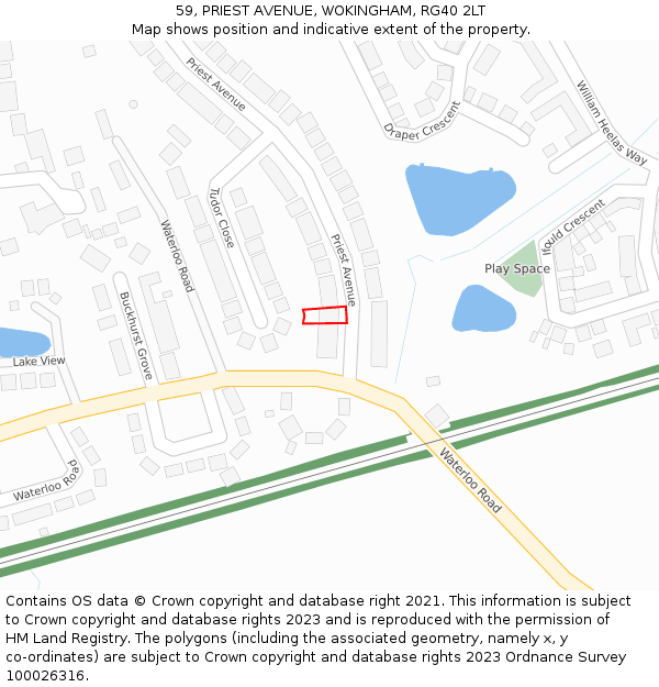 59, PRIEST AVENUE, WOKINGHAM, RG40 2LT: Location map and indicative extent of plot