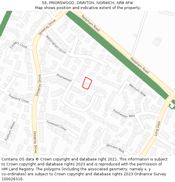 59, PRIORSWOOD, DRAYTON, NORWICH, NR8 6FW: Location map and indicative extent of plot