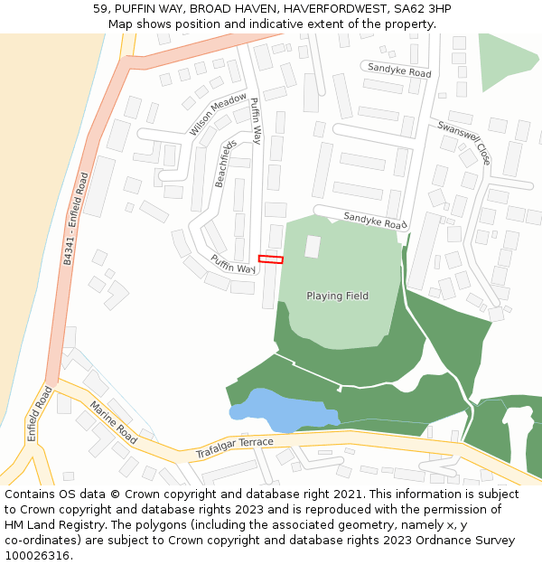 59, PUFFIN WAY, BROAD HAVEN, HAVERFORDWEST, SA62 3HP: Location map and indicative extent of plot