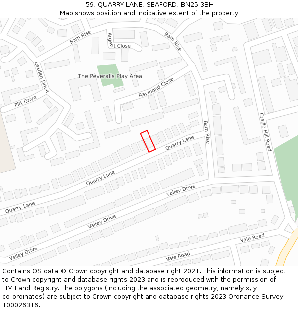 59, QUARRY LANE, SEAFORD, BN25 3BH: Location map and indicative extent of plot