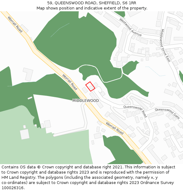 59, QUEENSWOOD ROAD, SHEFFIELD, S6 1RR: Location map and indicative extent of plot