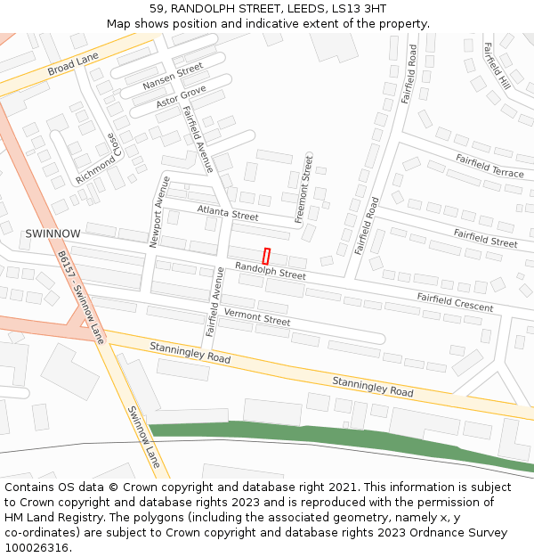 59, RANDOLPH STREET, LEEDS, LS13 3HT: Location map and indicative extent of plot