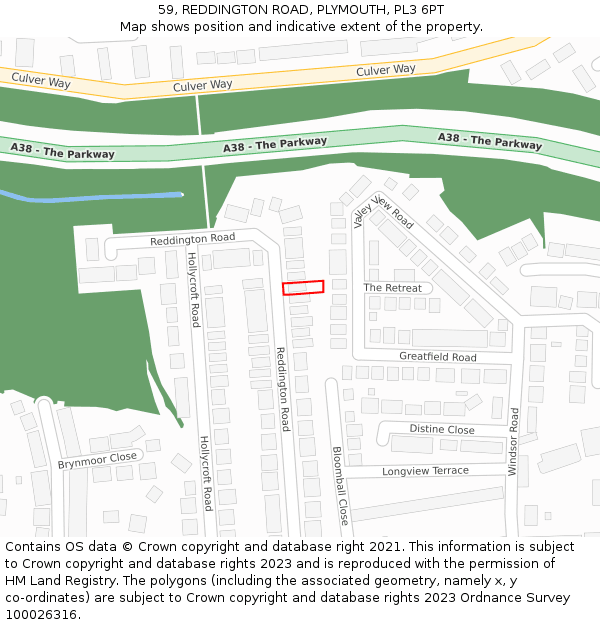 59, REDDINGTON ROAD, PLYMOUTH, PL3 6PT: Location map and indicative extent of plot