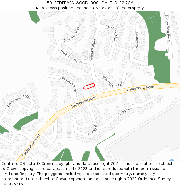 59, REDFEARN WOOD, ROCHDALE, OL12 7GA: Location map and indicative extent of plot