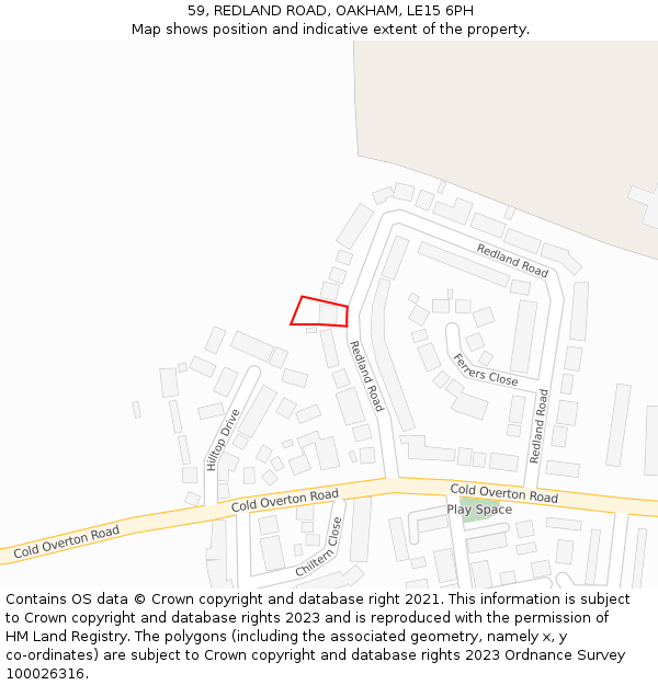 59, REDLAND ROAD, OAKHAM, LE15 6PH: Location map and indicative extent of plot