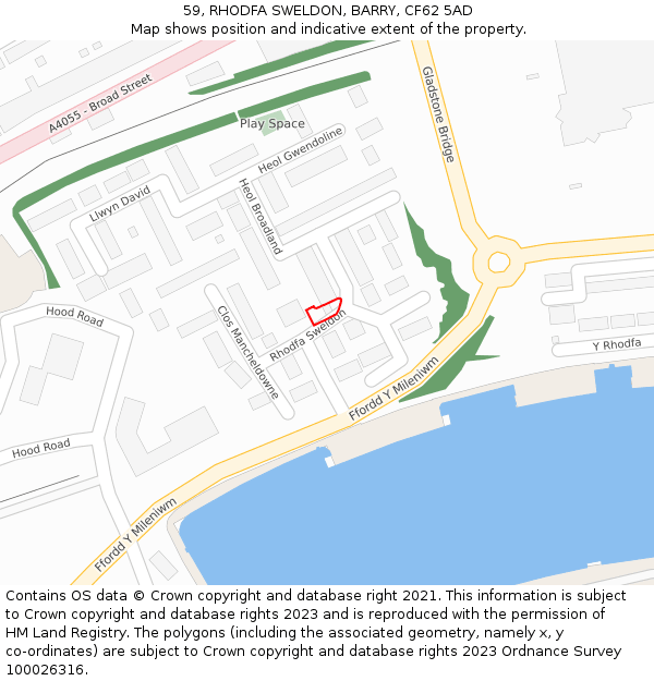 59, RHODFA SWELDON, BARRY, CF62 5AD: Location map and indicative extent of plot