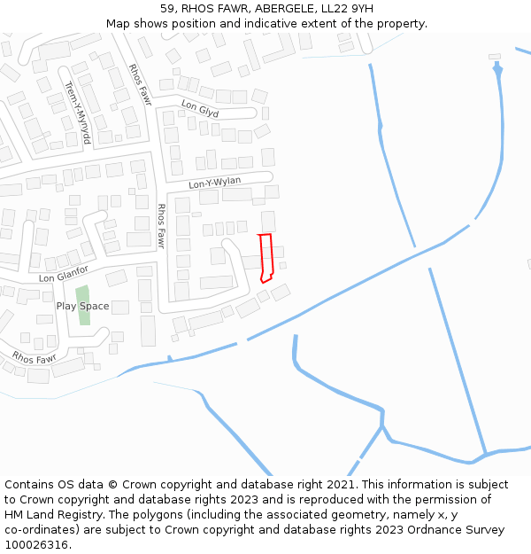 59, RHOS FAWR, ABERGELE, LL22 9YH: Location map and indicative extent of plot