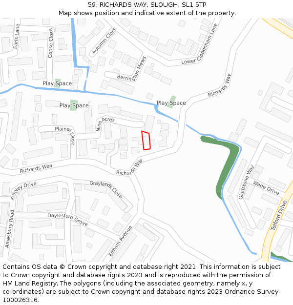 59, RICHARDS WAY, SLOUGH, SL1 5TP: Location map and indicative extent of plot