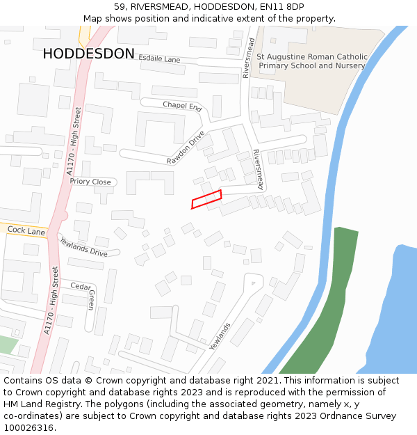 59, RIVERSMEAD, HODDESDON, EN11 8DP: Location map and indicative extent of plot