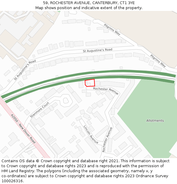 59, ROCHESTER AVENUE, CANTERBURY, CT1 3YE: Location map and indicative extent of plot