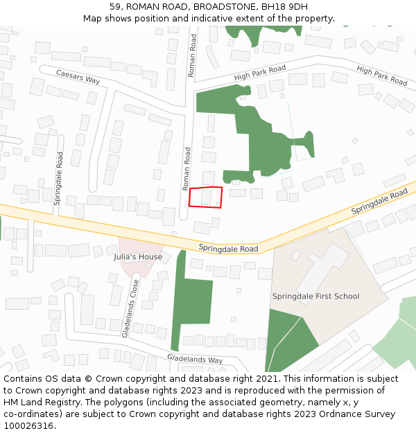 59, ROMAN ROAD, BROADSTONE, BH18 9DH: Location map and indicative extent of plot