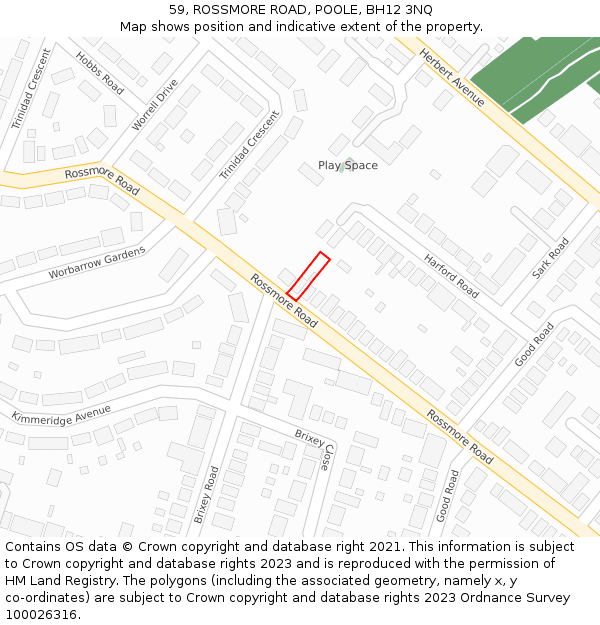 59, ROSSMORE ROAD, POOLE, BH12 3NQ: Location map and indicative extent of plot