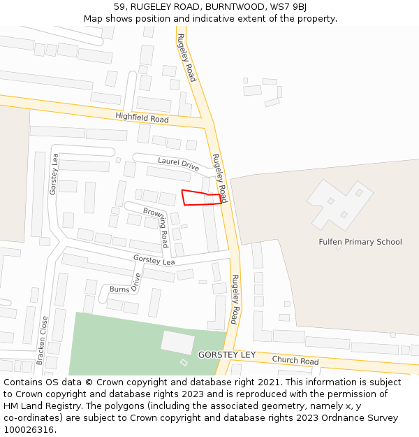 59, RUGELEY ROAD, BURNTWOOD, WS7 9BJ: Location map and indicative extent of plot