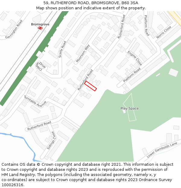 59, RUTHERFORD ROAD, BROMSGROVE, B60 3SA: Location map and indicative extent of plot