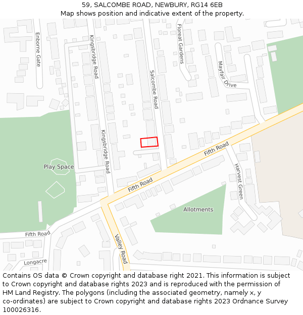 59, SALCOMBE ROAD, NEWBURY, RG14 6EB: Location map and indicative extent of plot