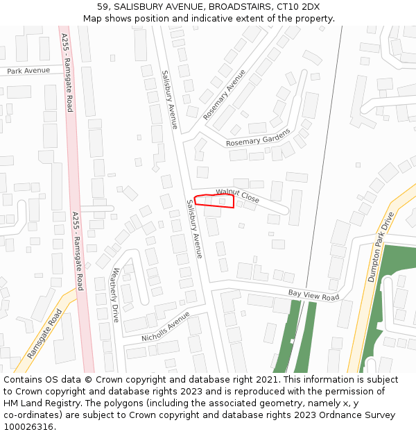 59, SALISBURY AVENUE, BROADSTAIRS, CT10 2DX: Location map and indicative extent of plot