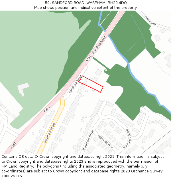 59, SANDFORD ROAD, WAREHAM, BH20 4DQ: Location map and indicative extent of plot
