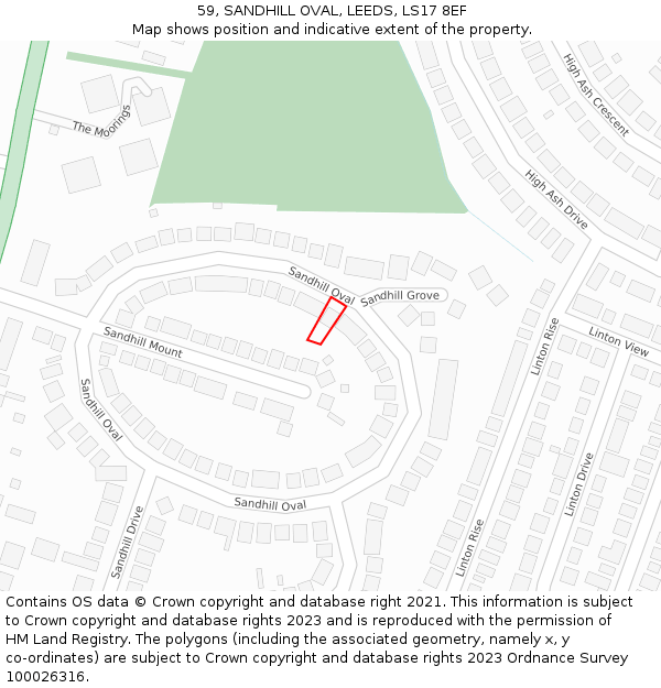 59, SANDHILL OVAL, LEEDS, LS17 8EF: Location map and indicative extent of plot