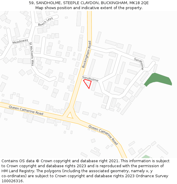 59, SANDHOLME, STEEPLE CLAYDON, BUCKINGHAM, MK18 2QE: Location map and indicative extent of plot