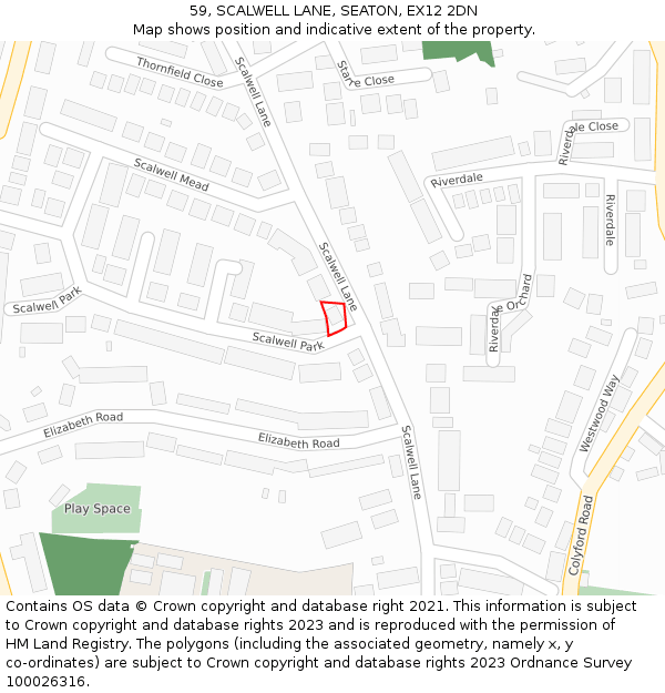 59, SCALWELL LANE, SEATON, EX12 2DN: Location map and indicative extent of plot