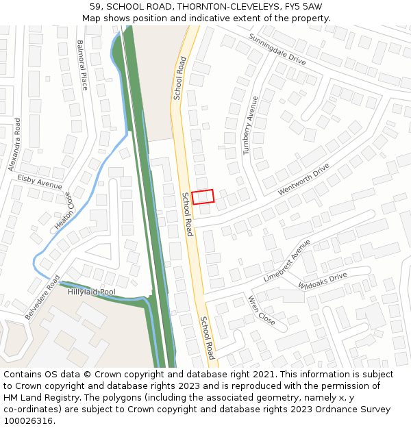 59, SCHOOL ROAD, THORNTON-CLEVELEYS, FY5 5AW: Location map and indicative extent of plot