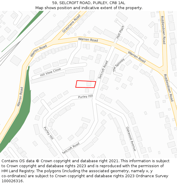 59, SELCROFT ROAD, PURLEY, CR8 1AL: Location map and indicative extent of plot