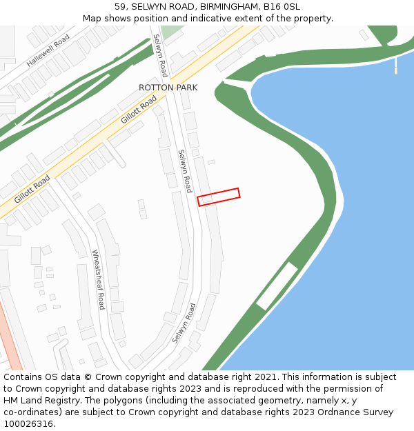 59, SELWYN ROAD, BIRMINGHAM, B16 0SL: Location map and indicative extent of plot