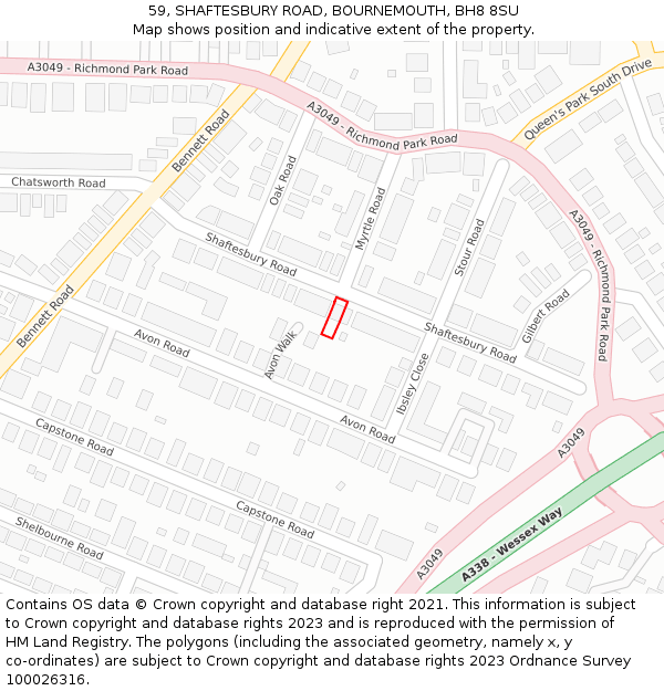 59, SHAFTESBURY ROAD, BOURNEMOUTH, BH8 8SU: Location map and indicative extent of plot