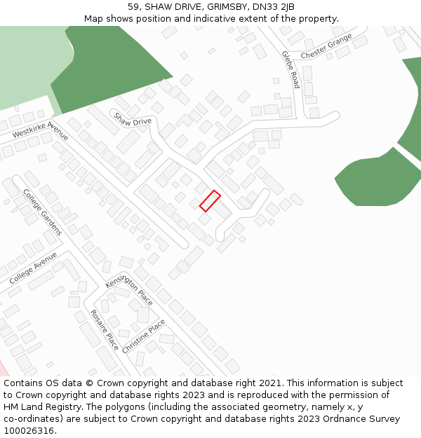 59, SHAW DRIVE, GRIMSBY, DN33 2JB: Location map and indicative extent of plot