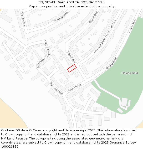 59, SITWELL WAY, PORT TALBOT, SA12 6BH: Location map and indicative extent of plot