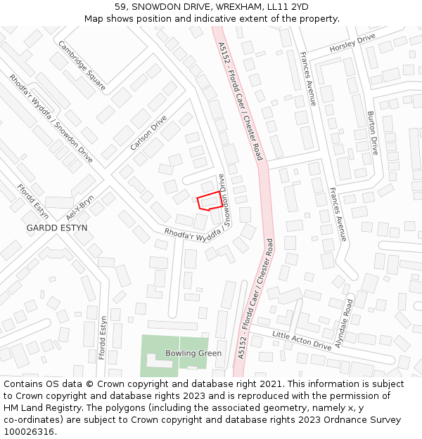 59, SNOWDON DRIVE, WREXHAM, LL11 2YD: Location map and indicative extent of plot