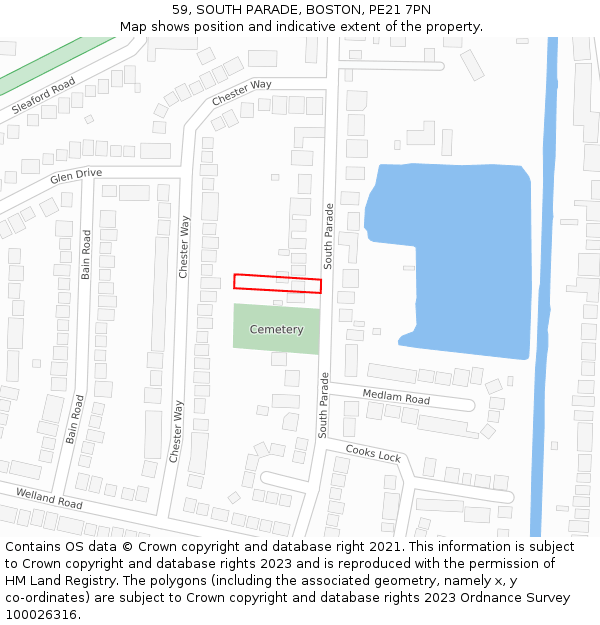 59, SOUTH PARADE, BOSTON, PE21 7PN: Location map and indicative extent of plot