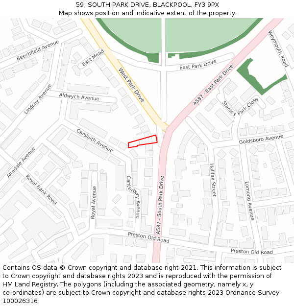 59, SOUTH PARK DRIVE, BLACKPOOL, FY3 9PX: Location map and indicative extent of plot