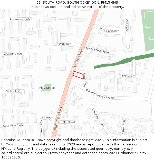 59, SOUTH ROAD, SOUTH OCKENDON, RM15 6NS: Location map and indicative extent of plot