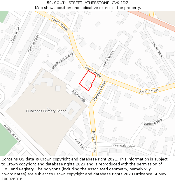 59, SOUTH STREET, ATHERSTONE, CV9 1DZ: Location map and indicative extent of plot