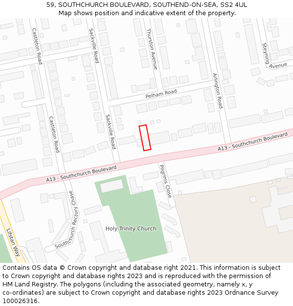 59, SOUTHCHURCH BOULEVARD, SOUTHEND-ON-SEA, SS2 4UL: Location map and indicative extent of plot