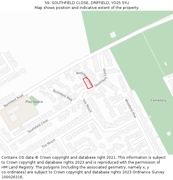 59, SOUTHFIELD CLOSE, DRIFFIELD, YO25 5YU: Location map and indicative extent of plot