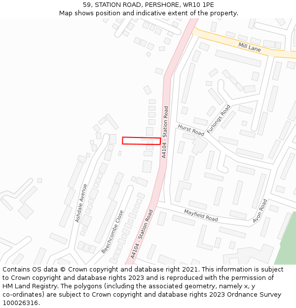 59, STATION ROAD, PERSHORE, WR10 1PE: Location map and indicative extent of plot