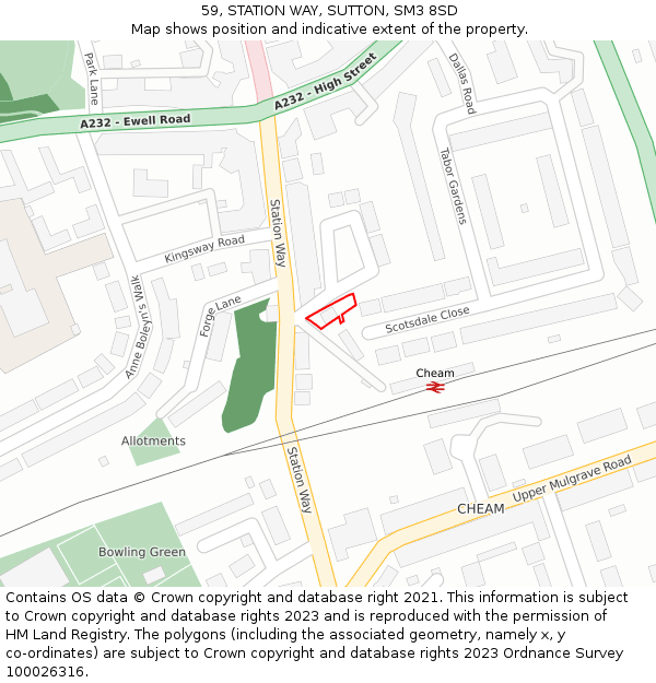59, STATION WAY, SUTTON, SM3 8SD: Location map and indicative extent of plot